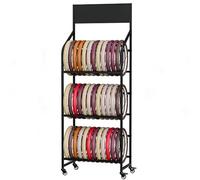 Rolling Steering Wheel Cover Storage Rack, Space-Saving Display Cart With Lockable Casters for Garage Workshop Showroom
