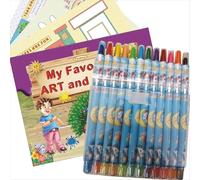 Rolling Sticks Crayons Color Set 12 Long Roller Kit For Kid With Drawing,Colouring Activity Book For Girl&Boy Under 9 Year Old(Stick Colors,Art Craft Coloring Book B(Kids Hard)),Multicolor