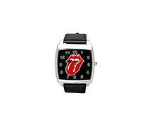 Rolling Stones Quartz Square Watch Black Real Leather Band