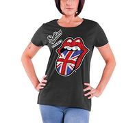 Rolling Stones The T Shirt British Tongue Official Womens Grey Skinny Fit XXL