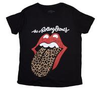 Rolling Stones The T Shirt Leopard Print Tongue Official Womens Skinny Fit Black
