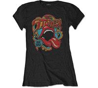Rolling Stones Women's The Rolling Stones Retro 70s Vibe T Shirt, Black (Black Black), L UK