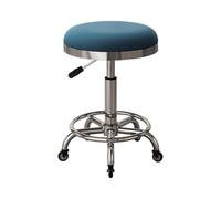 Rolling Stool on Wheels Adjustable Height 44-52cm Swivel Stool with Footrest PU Leahter Comfortable Cutting Stools for Salon Tattoo Stylist Massage SPA(Blue)