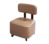 Rolling Stool with Backrest, Cact Leather Cush Step Stool, Comfortable le Seat for Hallway, Versatile Khaki Trolley with Wheels