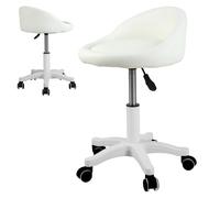 Rolling Stool with Wheels, Faux Leather Super Soft Seat Cushion, 360° Swive, Height Adjustability Swivel Stools Chair with Back Support for Salon, Bar, Home, Office, Tatoo, Massage Beige