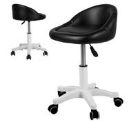 Rolling Stool with Wheels, Faux Leather Super Soft Seat Cushion, 360° Swive, Height Adjustability Swivel Stools Chair with Back Support for Salon, Bar, Home, Office, Tatoo, Massage Black