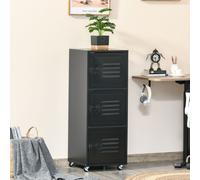 HOMCOM Rolling Storage Cabinet 3 Tier File Cabinet Black, Black