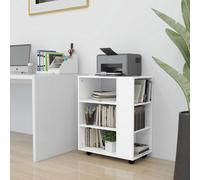 Rolling Storage Cabinet White 60x35x75 cm Engineered Wood 3-Shelf Mobile Wheels