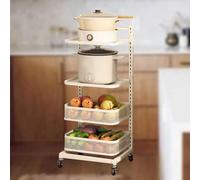 Rolling Storage Cart for Laundry Kitchen Shelves on Wheels Foldable Utility Cart with 4 Boards & 2 Baskets Space-Saving nizer White