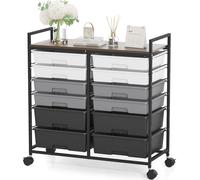 Rolling Storage Cart with 12 Drawers, Wooden Tabletop Utility Cart for Craft Storage, Art Supply Storage & Home Office Organization, Teacher Cart with Wheels for Classroom Organization, School (Grey)