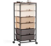 Rolling Storage Cart with 6 Drawers and Wooden Tabletop, Lockable Wheels Utility Cart for Art Studios, Office Supplies & Craft Room Organization (Brown)