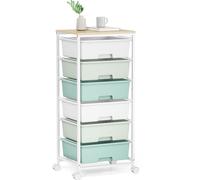 Rolling Storage Cart with 6 Drawers and Wooden Tabletop, Lockable Wheels Utility Cart for Art Studios, Office Supplies & Craft Room Organization (Green)