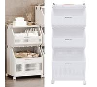 Rolling Storage Cart with Foldable Basket, Bathroom Cart with Four Wheels, 3 Tier Multifunction Organizer for Kitchen Laundry Living Room Storage Use (2 Layers)