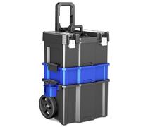 Rolling Tool Box on Wheels | 3 Tier Portable Stackable Storage Boxes| Garage Storage Tool Organiser| Tray Toolbox | with Removable Cup Holder | 20” W×12” D×35” H