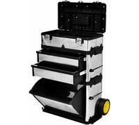 Rolling Tool Box on Wheels - Stackable nizer with Lockable Cover & Removable Tray - Heavy-Duty 3-Part Tool Storage System for Easy Mobility & Secure nization