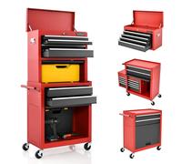 Rolling Tool Chest Combo Lockable Tool Cabinet Wheels Drawers-Red+White