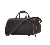 Rolling Travel Duffel Bag Horse Leather Trolley Bag with Wheels Man Business Travel Bag Shoe Pocket Clothes Cover Suits Luggage Duffel Bags(Dark Brown)