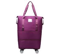Rolling Travel Duffel Bag Large Capacity Travel Bag Removeable Universal Wheel Double Layer Expandable Storage for Business Duffle Luggage Handbag(Purple Red)