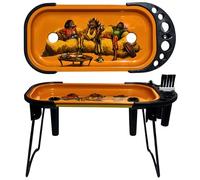 Rolling Tray Console Foldable Stand Premium Multifunctional Portable Stuffer Station Rolling Kit, Poker Stick, Cleaning Brush, King-Size & 1¼ Standard Cone Holders, Taper Groove Covers (Rasta Vibes)