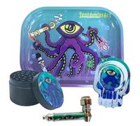 Rolling Tray Gift Set Includes Glass Ashtray Metal Pipe & 50mm Herb Crusher - Premium Smoking Accesseries Kit For Home or Travel - Gift for smoker ((Design-4))