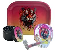 Rolling Tray Gift Set Includes Glass Ashtray Metal Pipe & 50mm Herb Crusher - Premium Smoking Accesseries Kit For Home or Travel - Gift for smoker (Design-2)