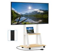 Rolling TV Stand for 32-80 Inch TVs, Mobile TV Cart with Power Outlet, Outdoor TV Shelf with Wheels, Portable Display Solution for LCD OLED 4K Flat/Curved Panels Max VESA 600x400mm (Maple)