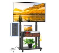 Rolling TV Stand with Power Outlet for 32-75 Inch Flat/Curved Screen up to 220lbs LCD/LED/OLED Mobile TV Stand with Fabric Drawer and Wheels Adjustable Height for Home Office Max VESA 600x400mm