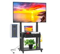 Rolling TV Stand with Power Outlet for 32-75 Inch Flat/Curved Screen up to 220lbs LCD/LED/OLED Mobile TV Stand with Fabric Drawer and Wheels Adjustable Height for Home Office Max VESA 600x400mm Black