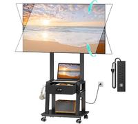 Rolling TV Stand with Power Outlet,Tilt TV Cart with Drawer for 23-60 inch Flat/Curved Screen Up to 50lbs,Adjustable Height Portable TV Stand on Wheels,for Indoor Outdoor,Max VESA 400x400mm