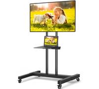 Rolling tv stand with wheels for 32-65 inch Flat Screen/Curved TVs,television stands with Height Adjustable mobile tv stand MAX VESA 600*400mm,tv floor stand with shelf,tv cart rolling tv stand,black