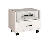 Rolling Under Desk Printer Stand with Storage Drawer & Shelves 3 Compartment Printer Orga Cart Thickened Panel for Home Office White 20.9x15.7in