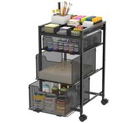 Rolling Utility Cart with 3 Drawers, Craft Organizer and Storage with DIY Divider, Lockable Wheels, Multi-Functional Storage for Art Supplies, Store for Brushes & Paints & Artifacts Small Parts
