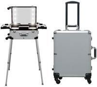 Rolling Vanity Case with Wheels, Stand, Mirror, and LED Lights for Travel