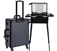 Rolling Vanity Case with Wheels, Stand, Mirror, and LED Lights for Travel