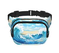 Rolling waves Fitness travel shoulder bag, fashionable and casual waist bag, square double-layer waist bag, Black, One Size, Black, One Size