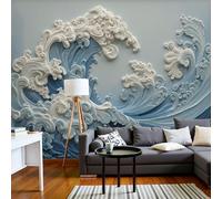 Rolling Waves Wallpaper Three-Dimensional Relief Art Style Non-Woven Mural 400×280 Cm Blue Wallpaper Living Room Home Decoration Wall Murals Suitable for Bedroom