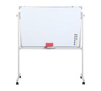 Rolling Whiteboard, White Board on Wheels, Mobile Whiteboard Stand, Portable Magnetic Dry Wipe Board on Wheels, Double Side Design, 5 Markers, 12 Magnetic Nails, 1 Eraser Set (White)