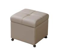 RollingStorageOttomanBenchUpholsteredFootrestwithWheelsLeatherEntrywayStoolFlipTopLidCubeSeatforCouchSoftBeigeGreyFurniture