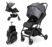 Rollingsurfer Lightweight Baby Stroller for Airplane, Compact Travel Pushchair with Retractable Foot Cover & Reclining Backrest, One Hand Fold Stroller