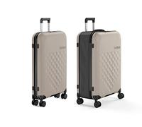 Rollink Flex Spinner 360 Fully Collapsible Suitcase - Hardshell, Silent Double Spinner 4 Wheels Fold Flat Hold Luggage - Scratch, Water & Impact Resistant (Warm Grey, Checked-Medium 26-Inch)