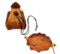 Rollooo Celtic Tree DND Gifts Dice Bag - Tray with Drawstring & Button Genuine Leather Dice Pouch Storage Bag for d&d Dices Jewelry Coin & Small Accessories