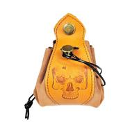 Rollooo Handmade Leather Dice Bag with Skull Design, RPG Dice Pouch & Tray for DND, MTG, Coins, Jewelry - Vintage Brown Suede with Brass Snap