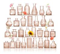 ROLLSCERAY Small Bud Vases in Bulk 40, Amber Glass Vases for Centerpieces, Small Flower Vase for Centerpieces, Amber Bud Vase for Wedding Table Decor