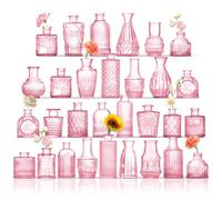 ROLLSCERAY Small Bud Vases in Bulk 40, Vintage Bud Vases for Flowers, Pink Glass Vase for Centerpieces, Small Flower Vase for Wedding Table Decor