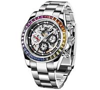 RollsTimi Men's Multi - Function Mechanical Watch Waterproof Watch Business Leisure Stainless Steel Automatic Watch Men's Watch (Rainbow Steel Strip)