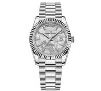 RollsTimi Pagani Design 1752 Men's Automatic Luxury Chronograph Watch 36 mm Sapphire Glass Mechanical 100 m Waterproof Stainless Steel Folding Clasp ST16 Movement, Silver white