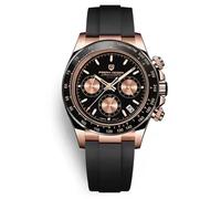 RollsTimi Pagani Design PD-1664 Men's Quartz Watch VK63 Movement Japanese Movement Ceramic Bezel Sapphire Vintage Chronograph Stainless Steel Waterproof Watch 40mm, Gold Black -A