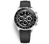 RollsTimi Pagani Design PD-1664 Men's Quartz Watch VK63 Movement Japanese Movement Ceramic Bezel Sapphire Vintage Chronograph Stainless Steel Waterproof Watch 40mm, Black -A