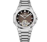 RollsTimi Pagani Design YS025 Men's Automatic Watch Skeleton Dial Tourbillon-Style E3251 Movement Sapphire Crystal 100M Waterproof Stainless Steel Luxury Sports Watch, Brown Black
