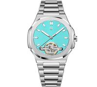 RollsTimi Pagani Design YS025 Men's Automatic Watch Skeleton Dial Tourbillon-Style E3251 Movement Sapphire Crystal 100M Waterproof Stainless Steel Luxury Sports Watch, Sky Blue